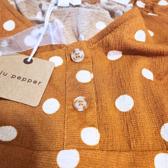 Blu Pepper Mustard Brown Retro Polka Dot Dress | Retro & Academia | Size L - Picture 6 of 10